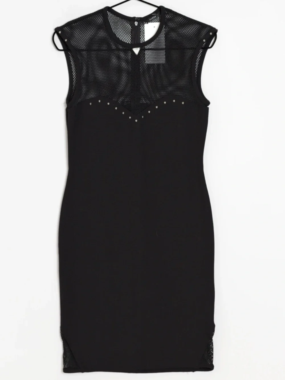 Guess Black Mesh Studded Bodycon Dress XS Sleeveless Sheer Panel - Picture 2 of 12